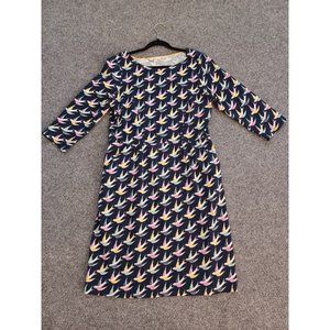 Boden Multicolor Bird Print Long Sleeve Dress